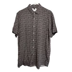 Topman Mens Button Up Short Sleeve  Dress Shirt Size Large Black and White